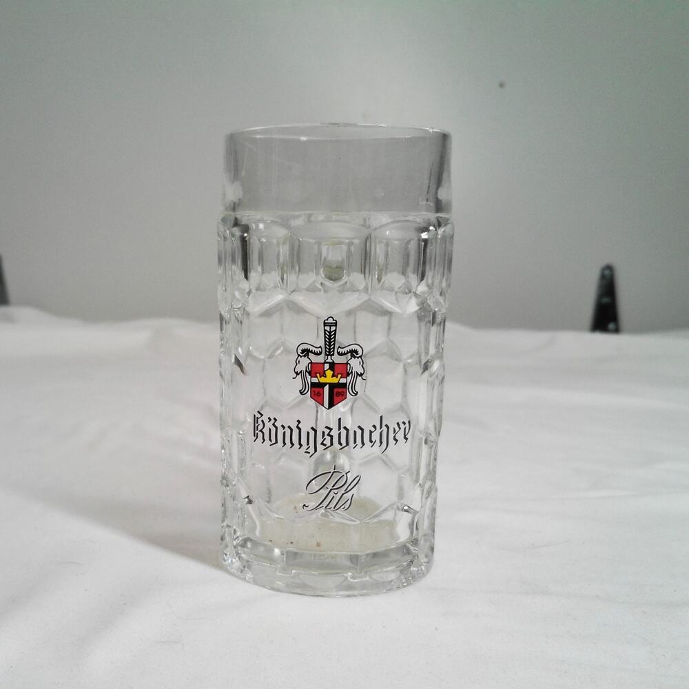 Königsbacher Pils German Beer Stein Glass Mug Dimpled Handle Logo